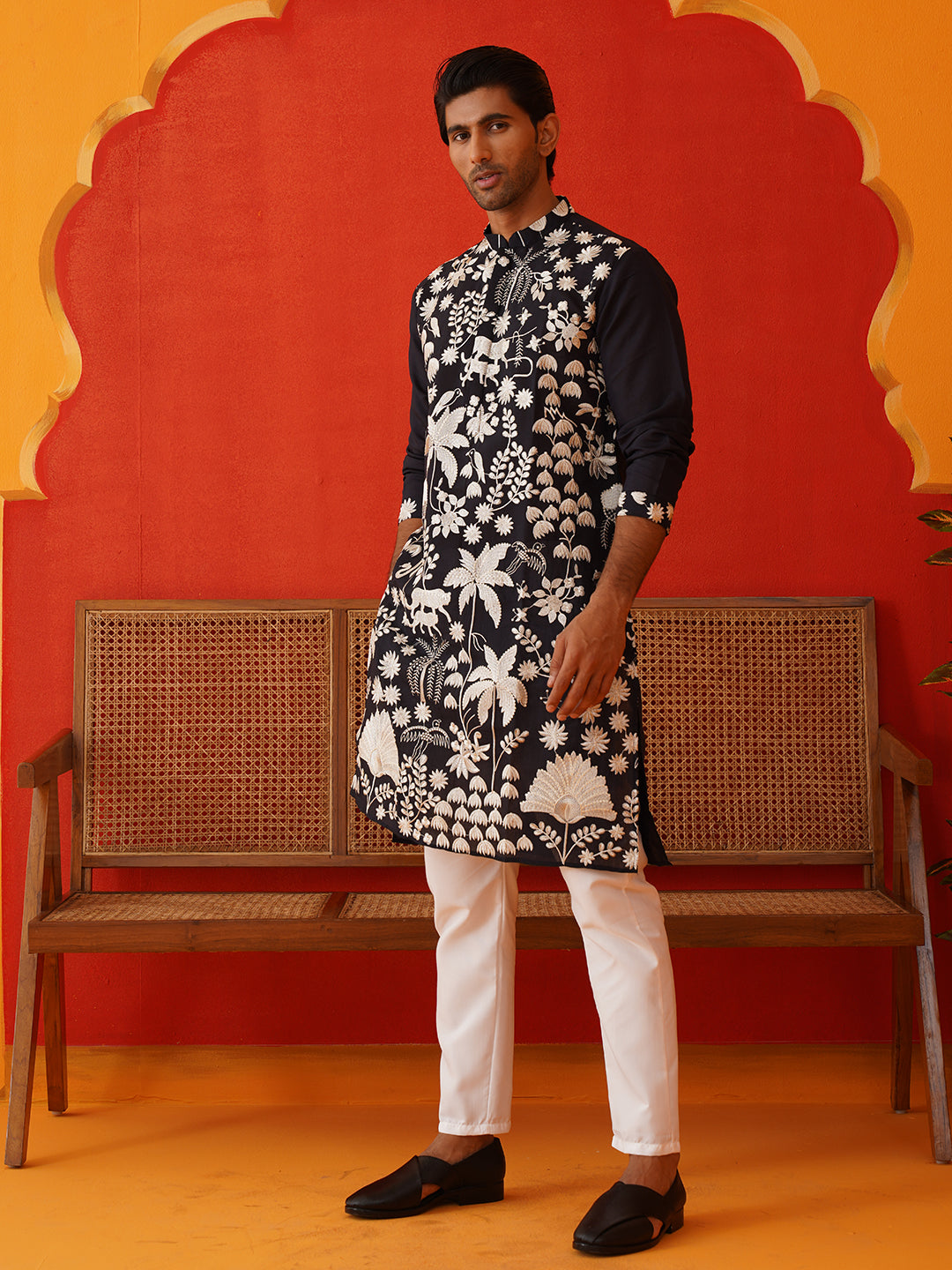 Embroidered Straight Kurta Pyjama Set ( JOKP P 5137Black )