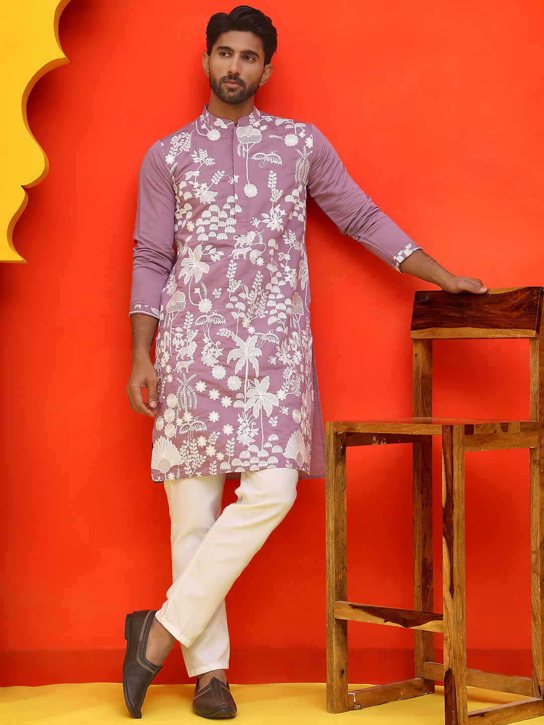 Embroidered Straight Kurta Pyjama Set ( JOKP P 5137 Magenta )