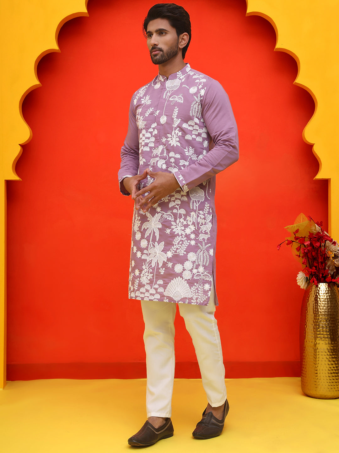 Embroidered Straight Kurta Pyjama Set ( JOKP P 5137 Magenta )