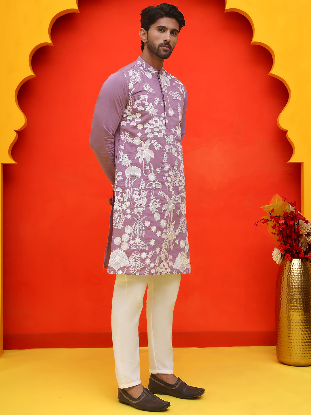 Embroidered Straight Kurta Pyjama Set ( JOKP P 5137 Magenta )