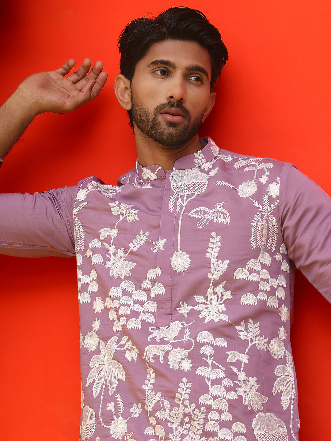 Embroidered Straight Kurta Pyjama Set ( JOKP P 5137 Magenta )