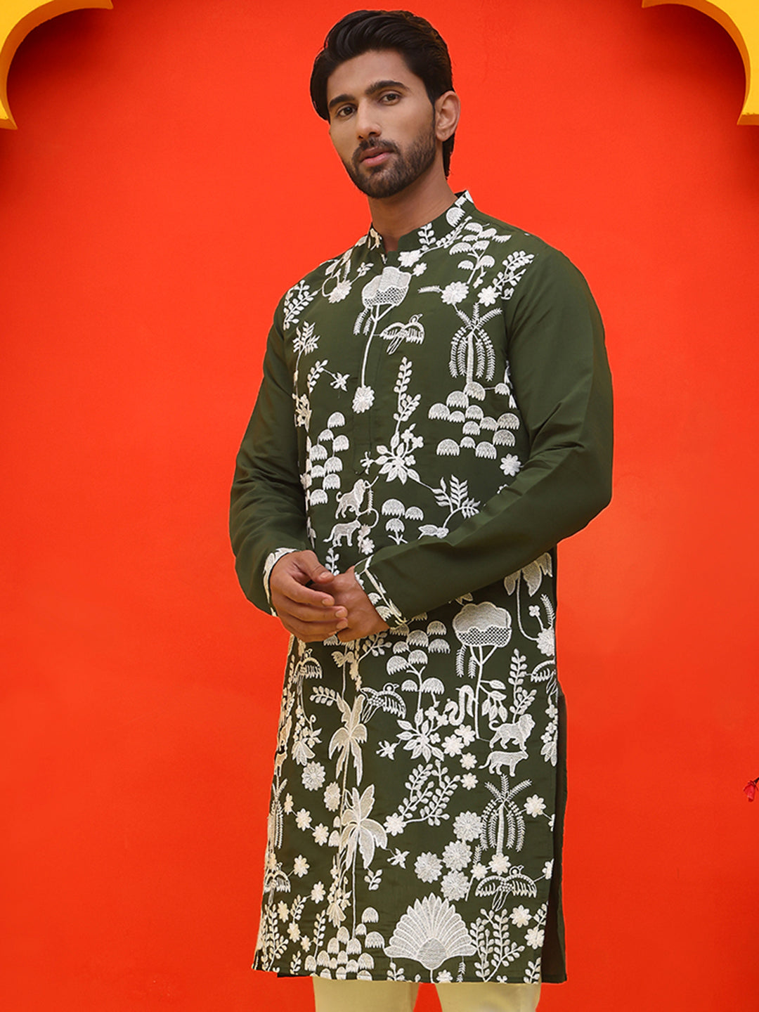 Embroidered Straight Kurtas ( KO 5137 Olive )