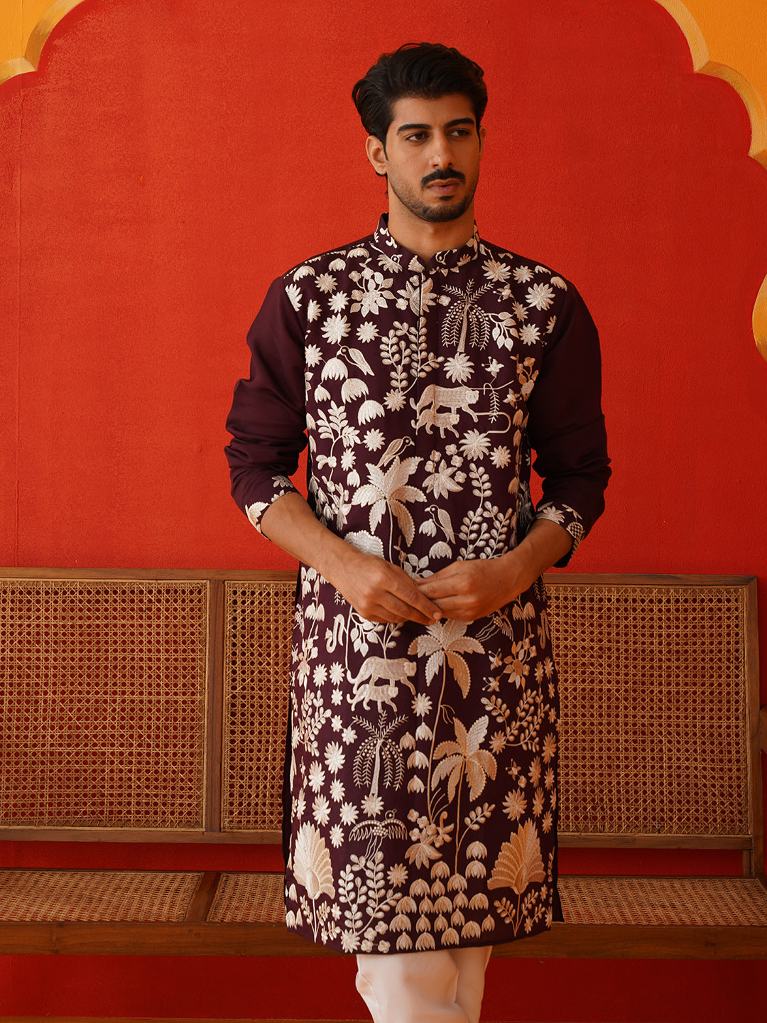 Embroidered Straight Kurta Pyjama Set ( JOKP P 5137Purple )