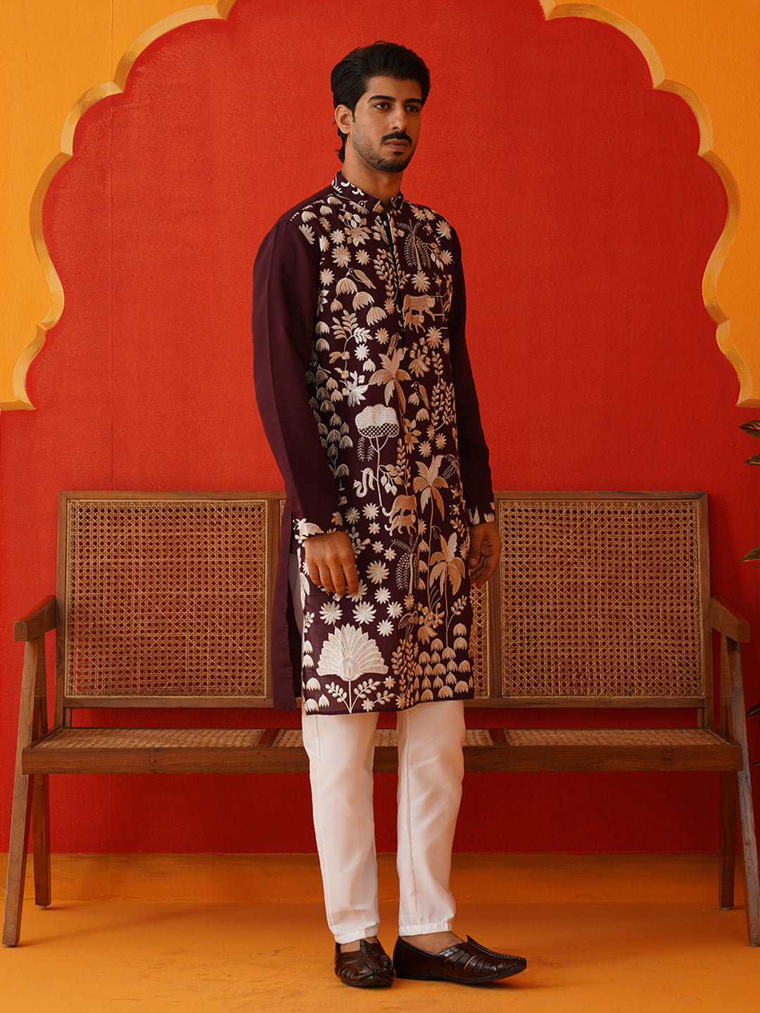 Embroidered Straight Kurta Pyjama Set ( JOKP P 5137Purple )