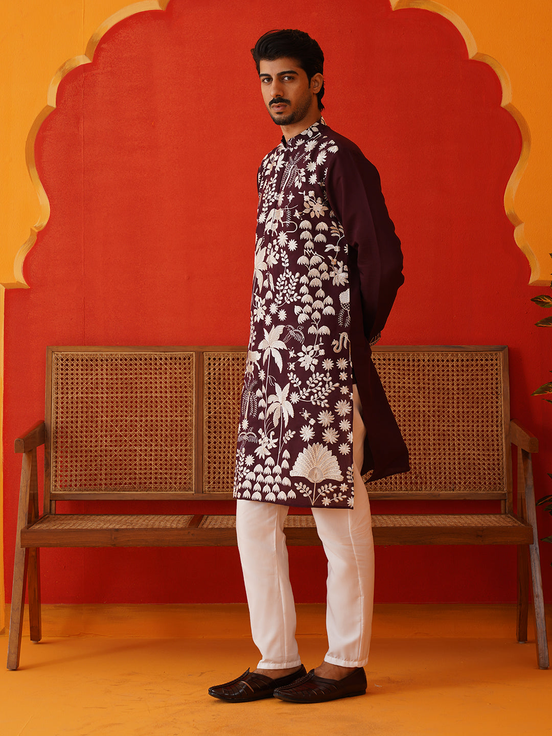 Embroidered Straight Kurta Pyjama Set ( JOKP P 5137Purple )