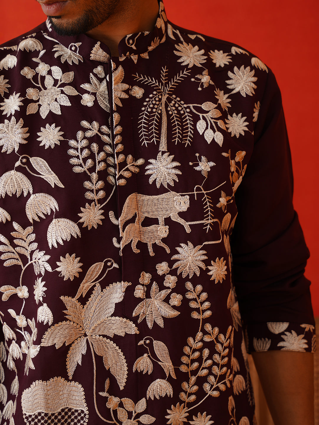 Embroidered Straight Kurta Pyjama Set ( JOKP P 5137Purple )