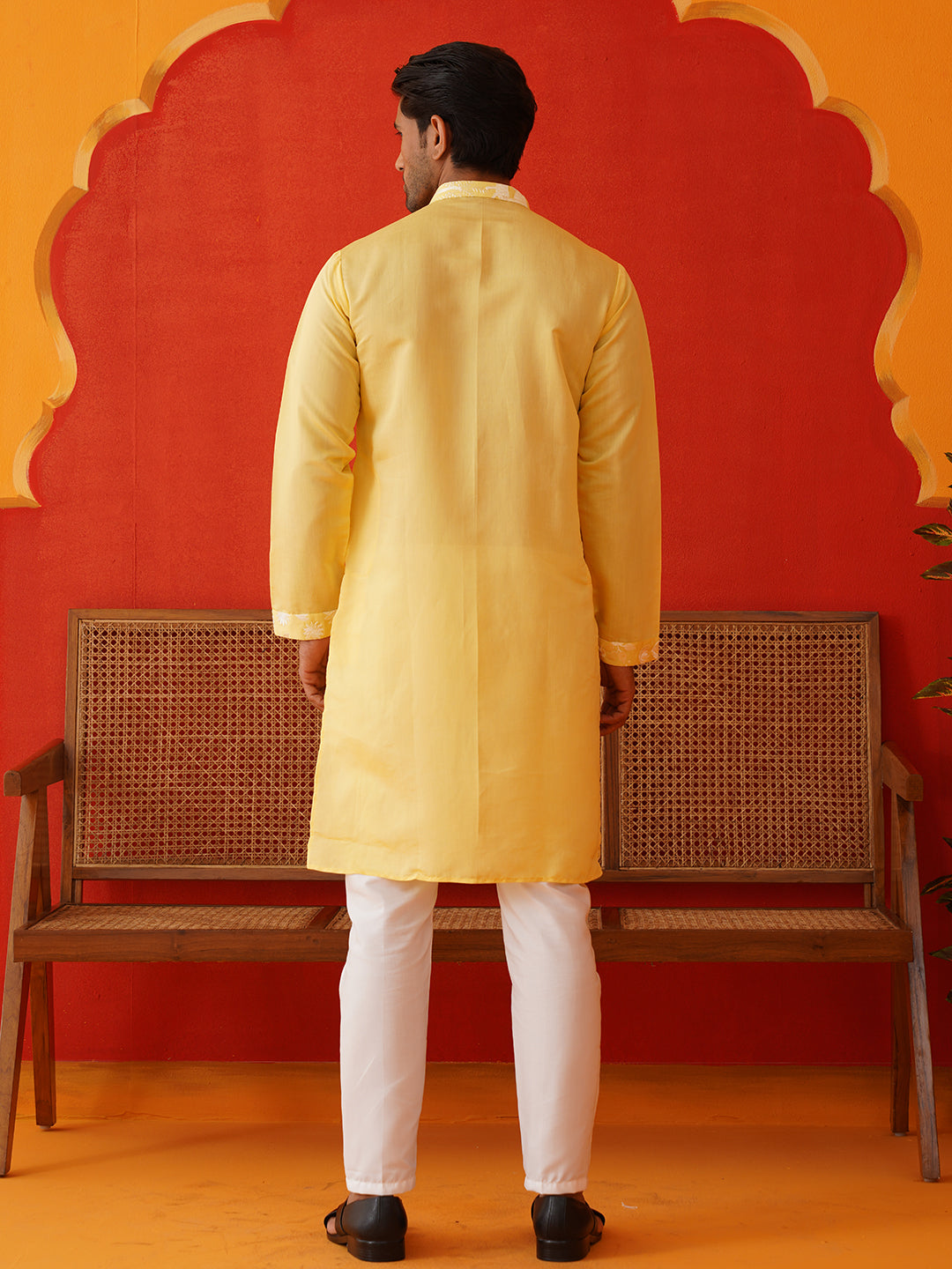 Embroidered Straight Kurta Pyjama Set ( JOKP P 5137Yellow )