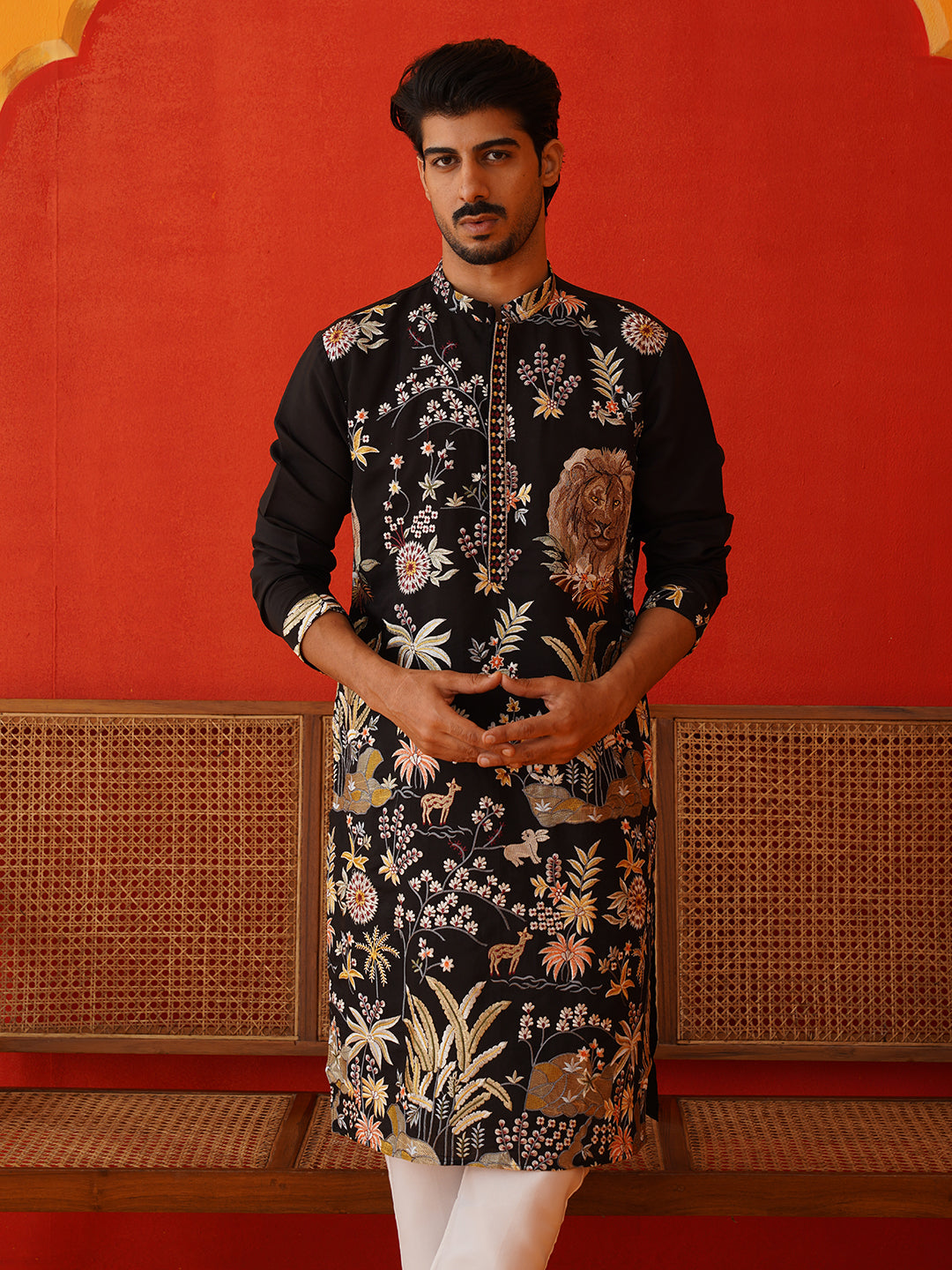 Floral Embroidered and Sequins Kurta Set ( JOKP P 5138Black )