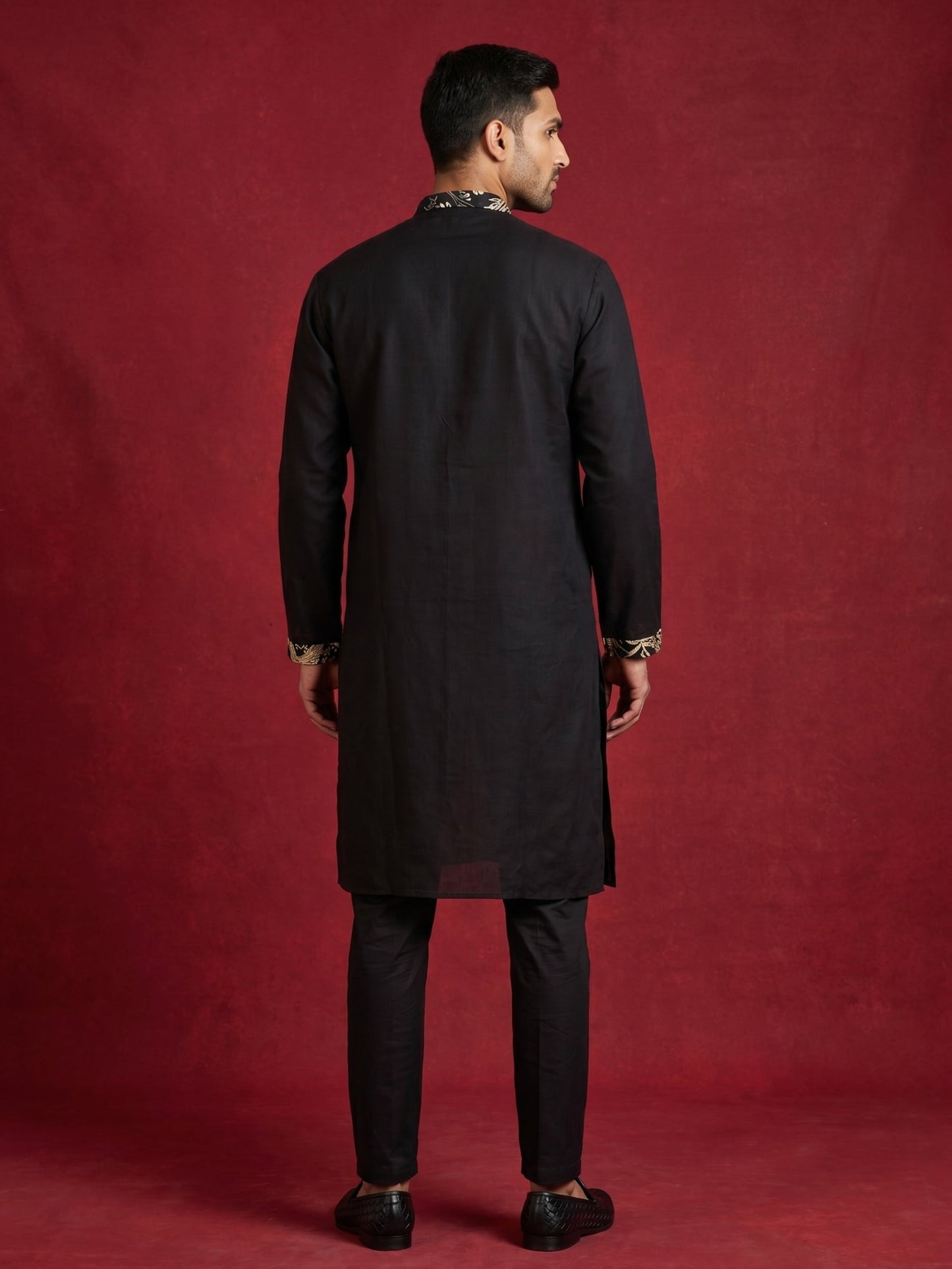 Floral Embroidered and Sequins Kurta Set ( JOKP B-P 5138Black )