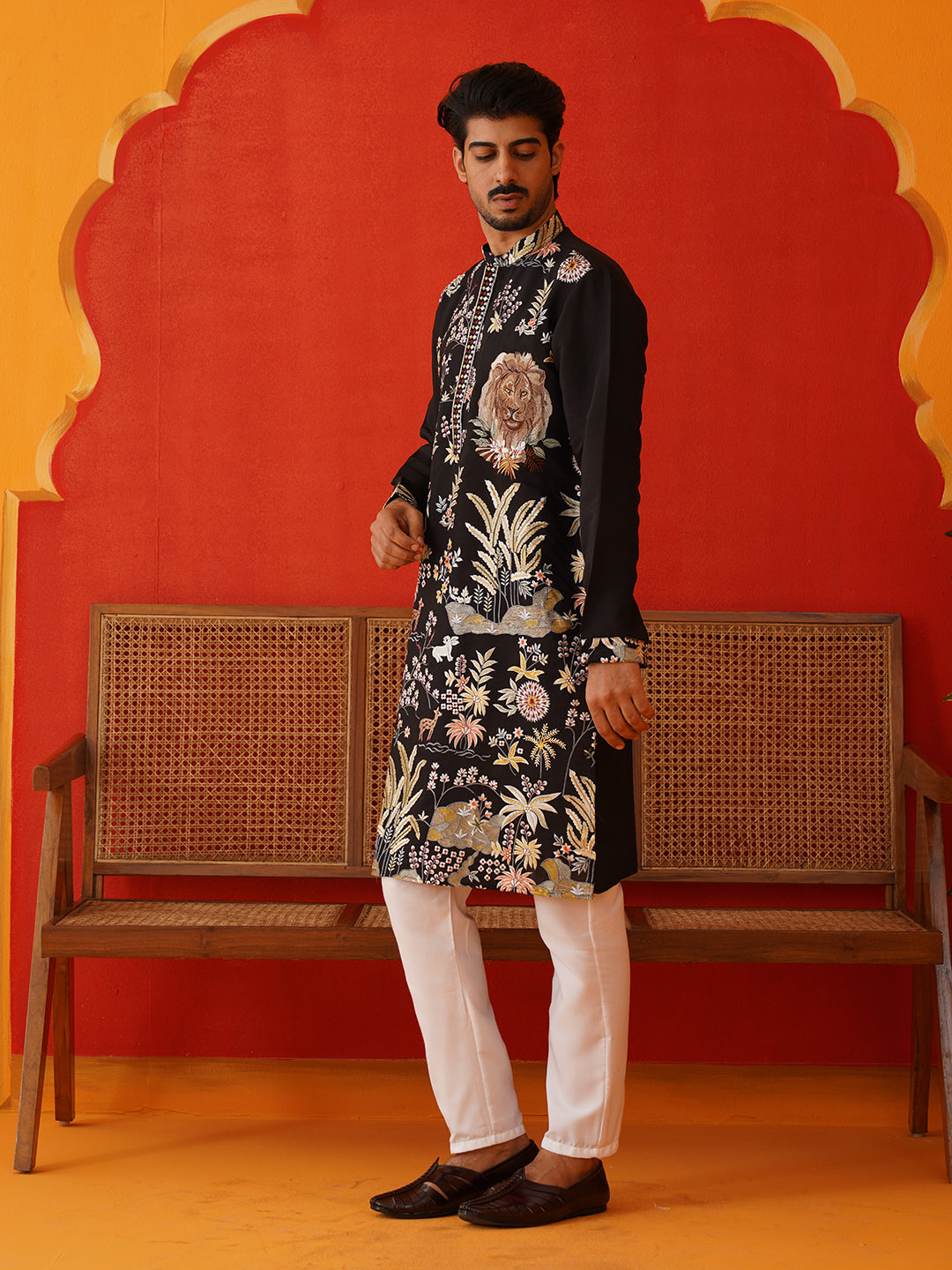 Floral Embroidered and Sequins Kurta Set ( JOKP P 5138Black )