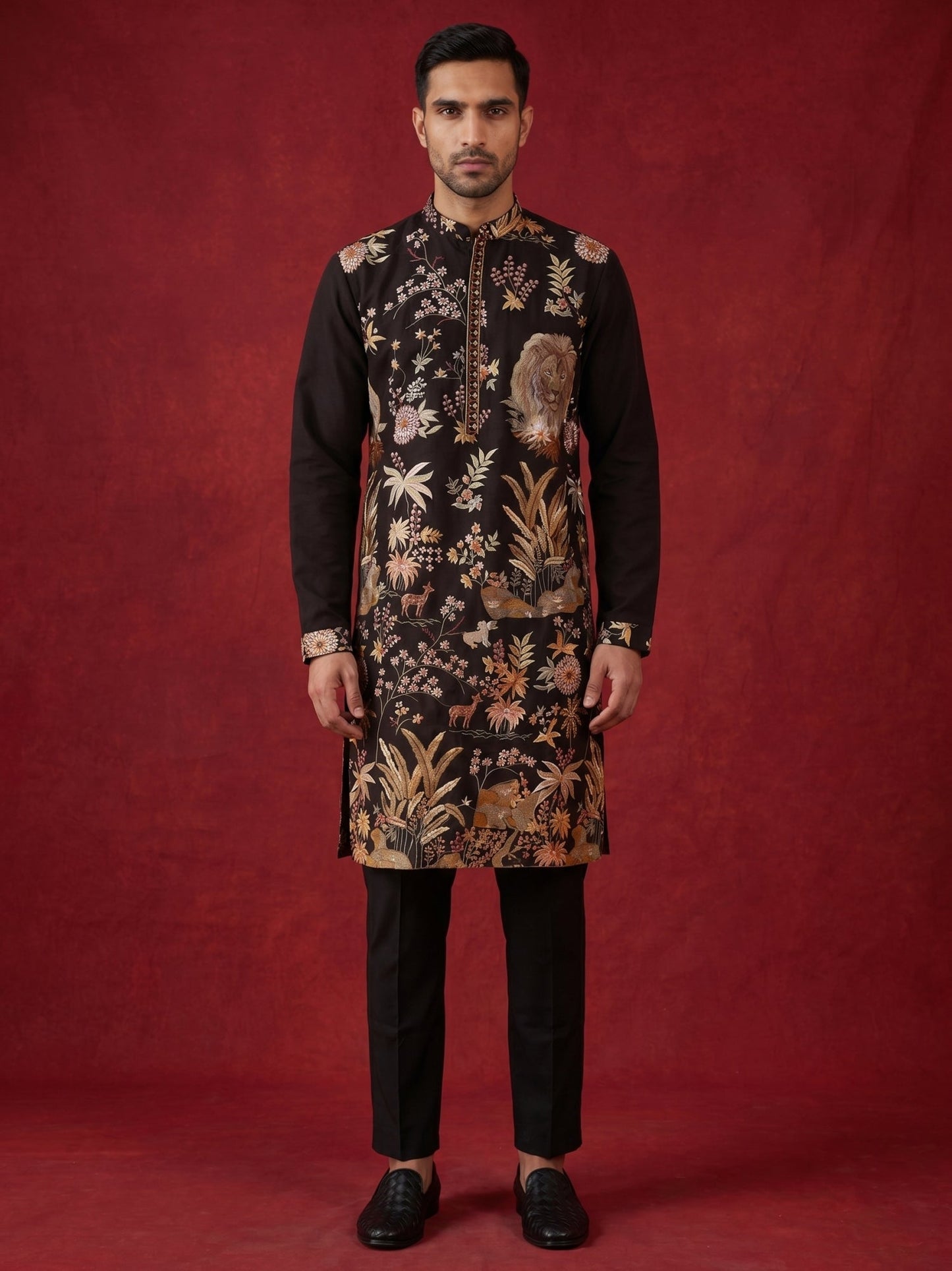 Floral Embroidered and Sequins Kurta Set ( JOKP B-P 5138Black )