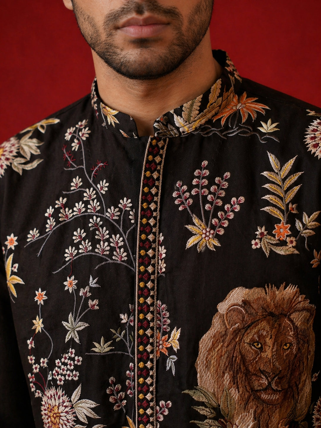 Floral Embroidered and Sequins Kurta Set ( JOKP B-P 5138Black )