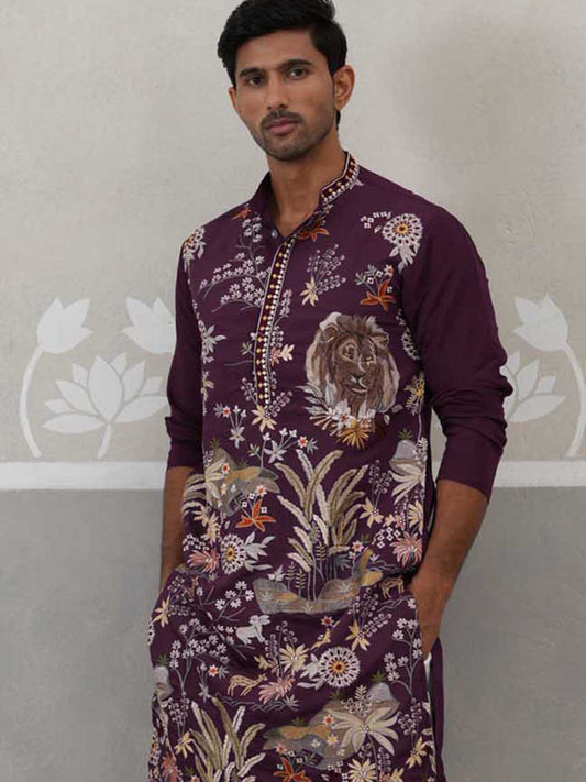 Floral Embroidered and Sequins Kurta Set (JOKP P 5138 Purple ) [FF] [L-7-8]