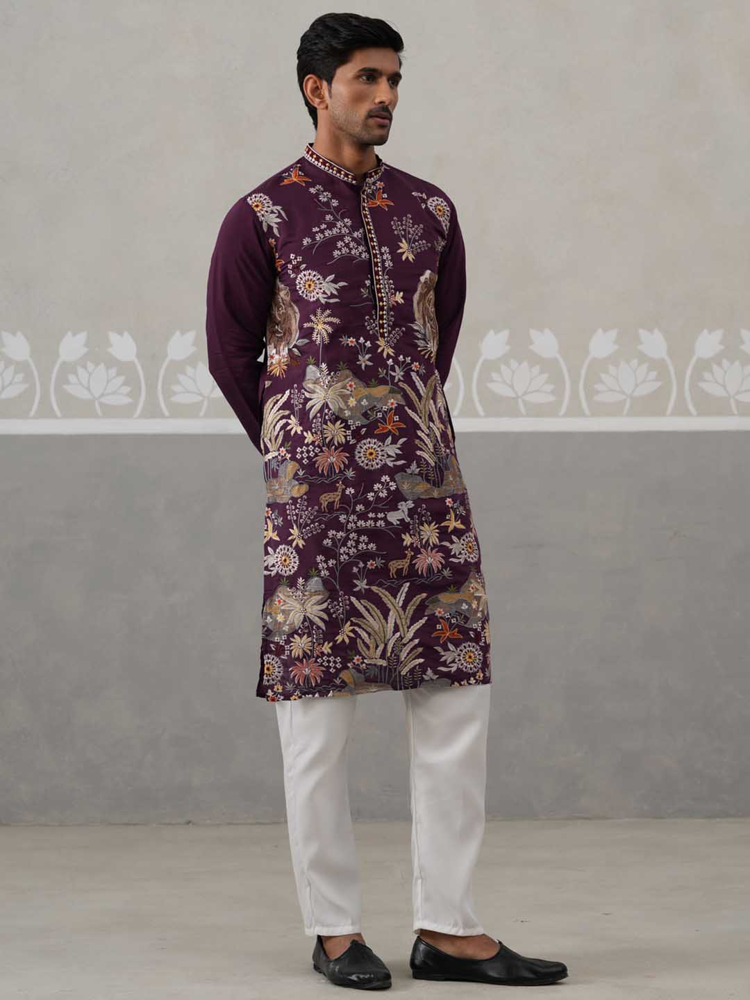 Floral Embroidered and Sequins Kurta Set (JOKP P 5138 Purple ) [FF] [L-7-8]
