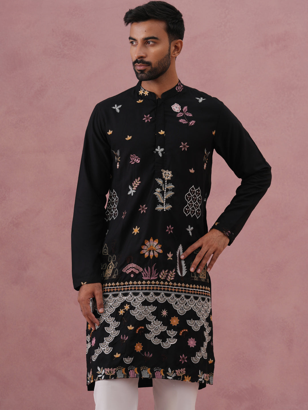 Floral Embroidered and Sequins Kurta Set (JOKP P 5140 Black ) [FF] [D-5-6 & C5-6]