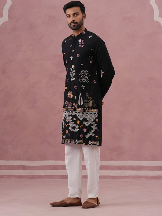Floral Embroidered and Sequins Kurta Set (JOKP P 5140 Black ) [FF] [D-5-6 & C5-6]