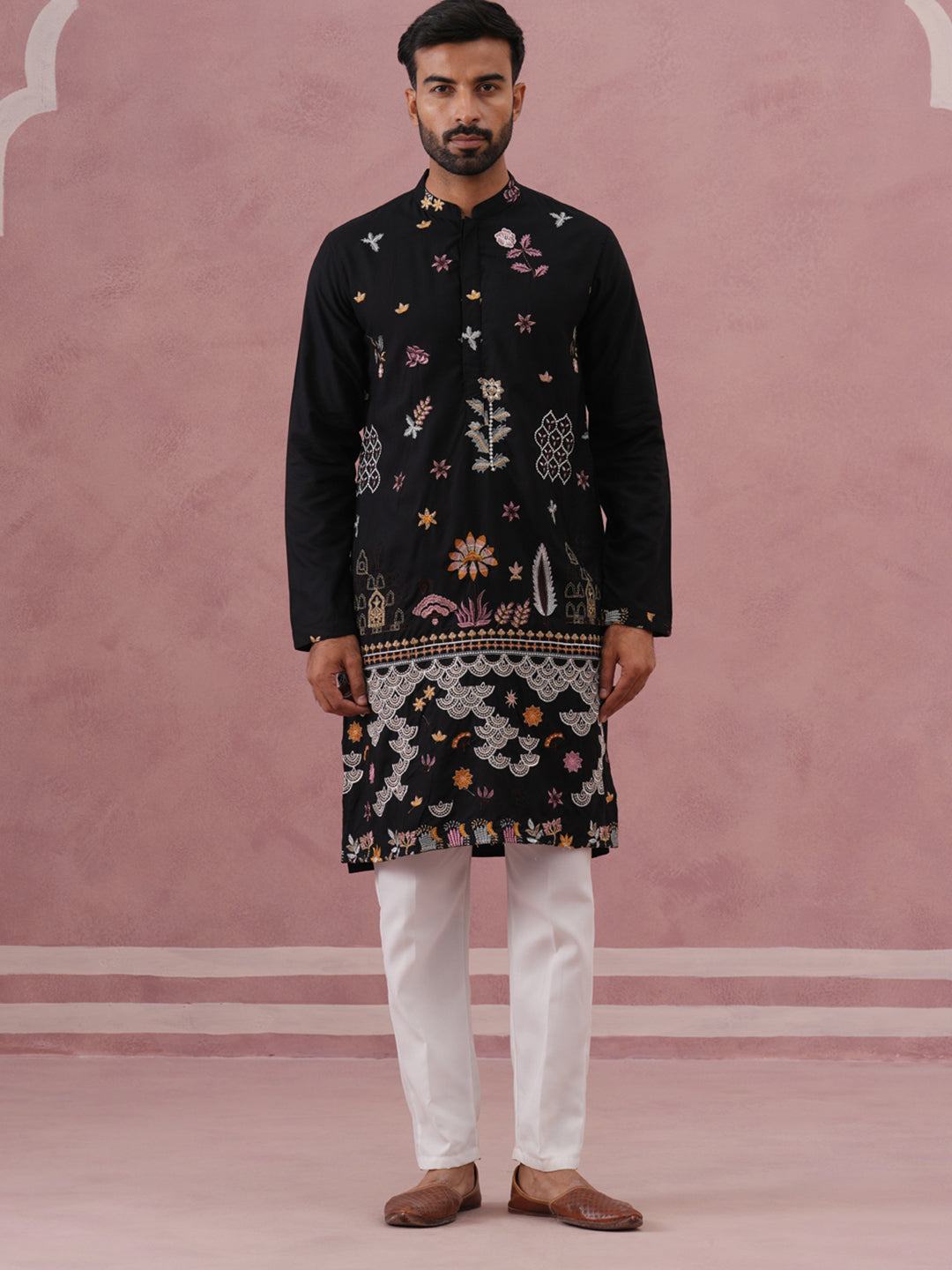 Floral Embroidered and Sequins Kurta Set (JOKP P 5140 Black ) [FF] [D-5-6 & C5-6]