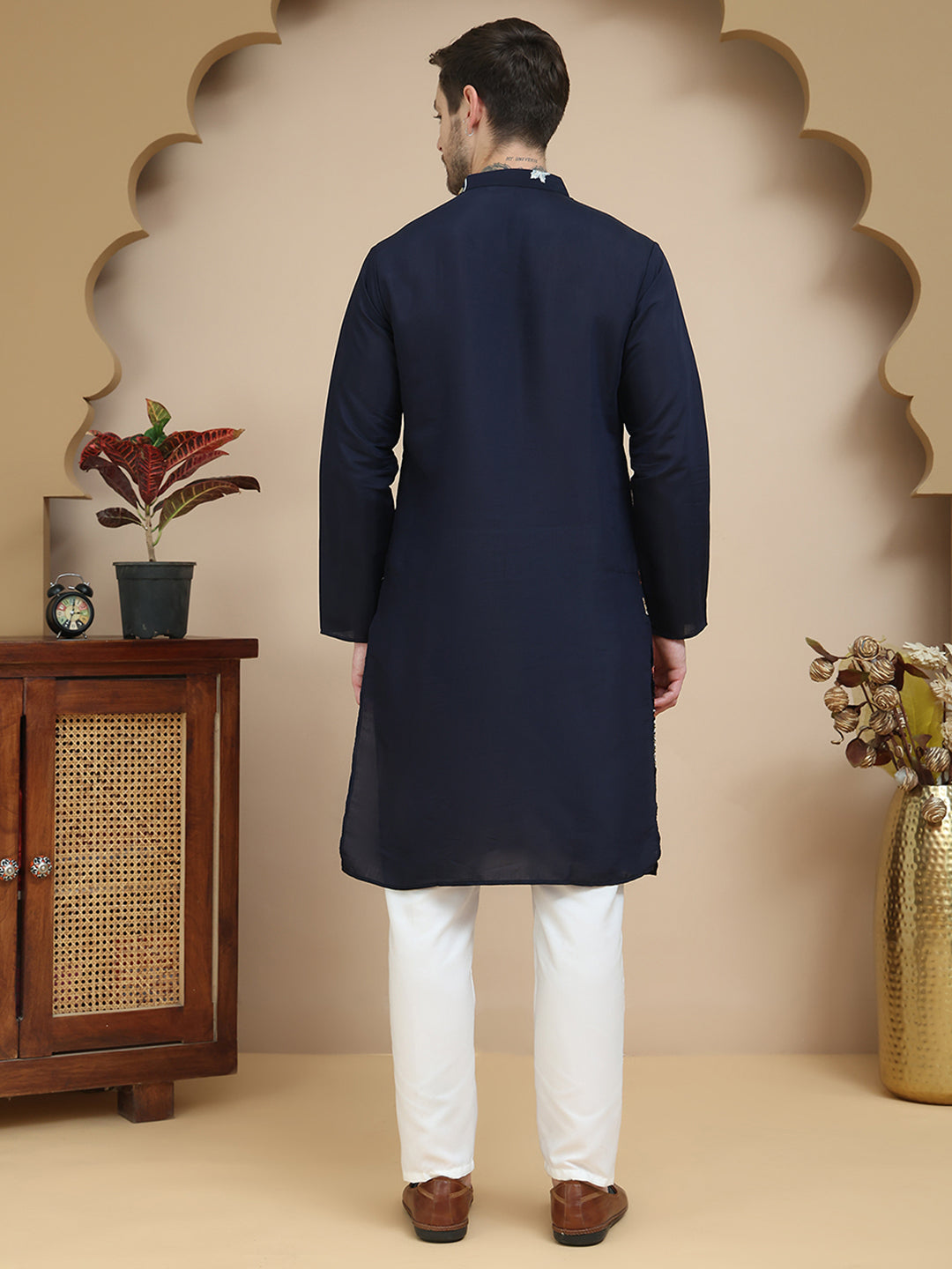 Floral Embroidered and Sequins Kurta Set ( JOKP P 5140 Navy )