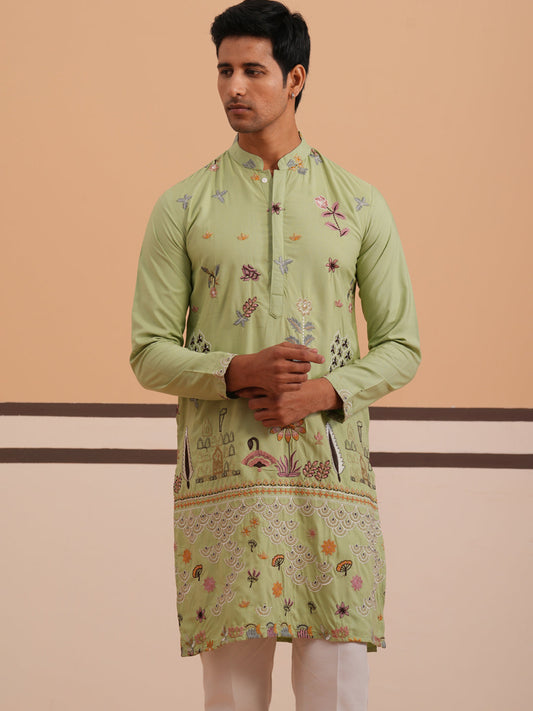 Floral Embroidered and Sequins Kurta Set ( JOKP P 5140 P 5140Pista ) [FF] [D-5-6 & C5-6]