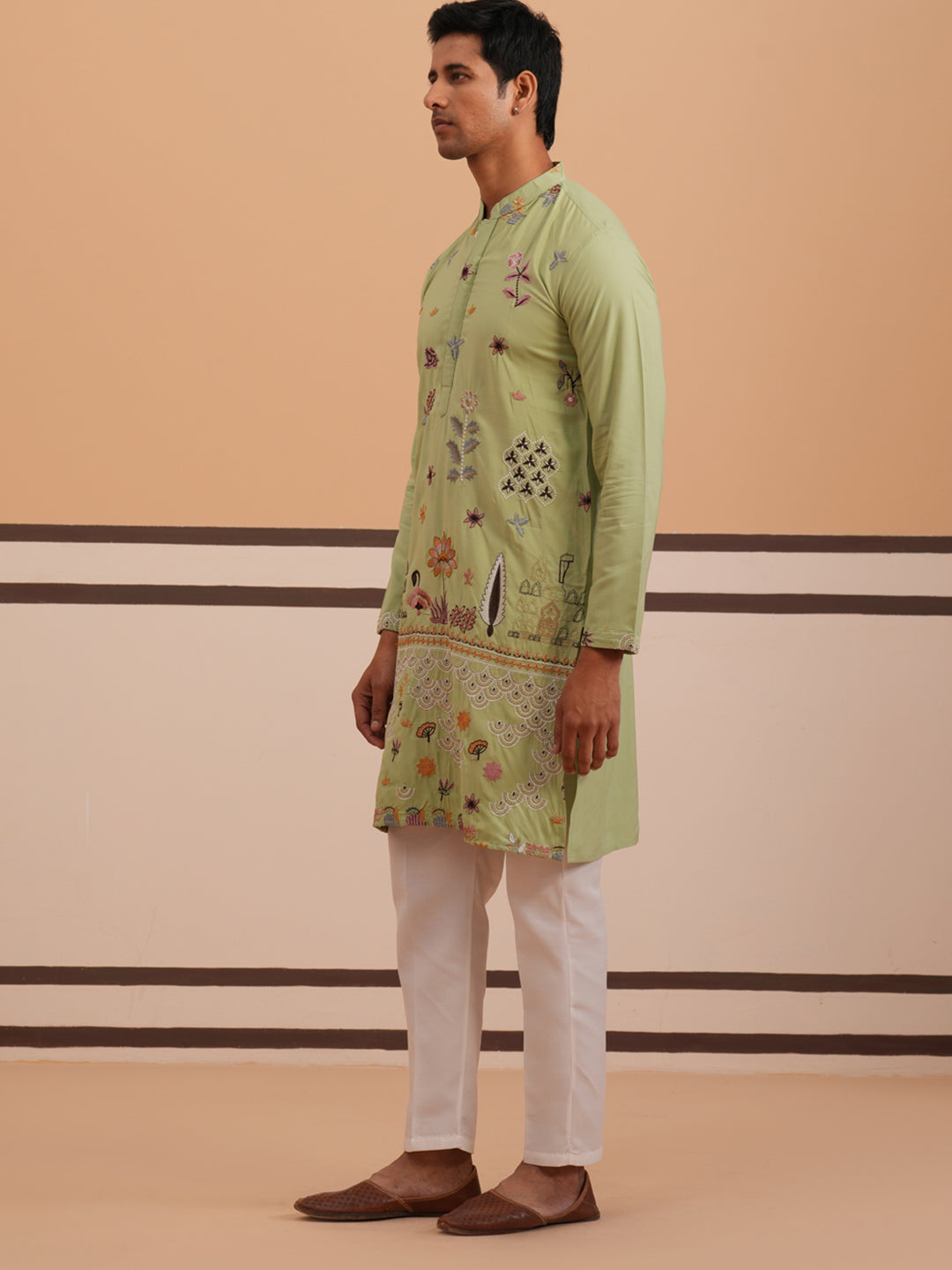 Floral Embroidered and Sequins Kurta Set ( JOKP P 5140 P 5140Pista ) [FF] [D-5-6 & C5-6]