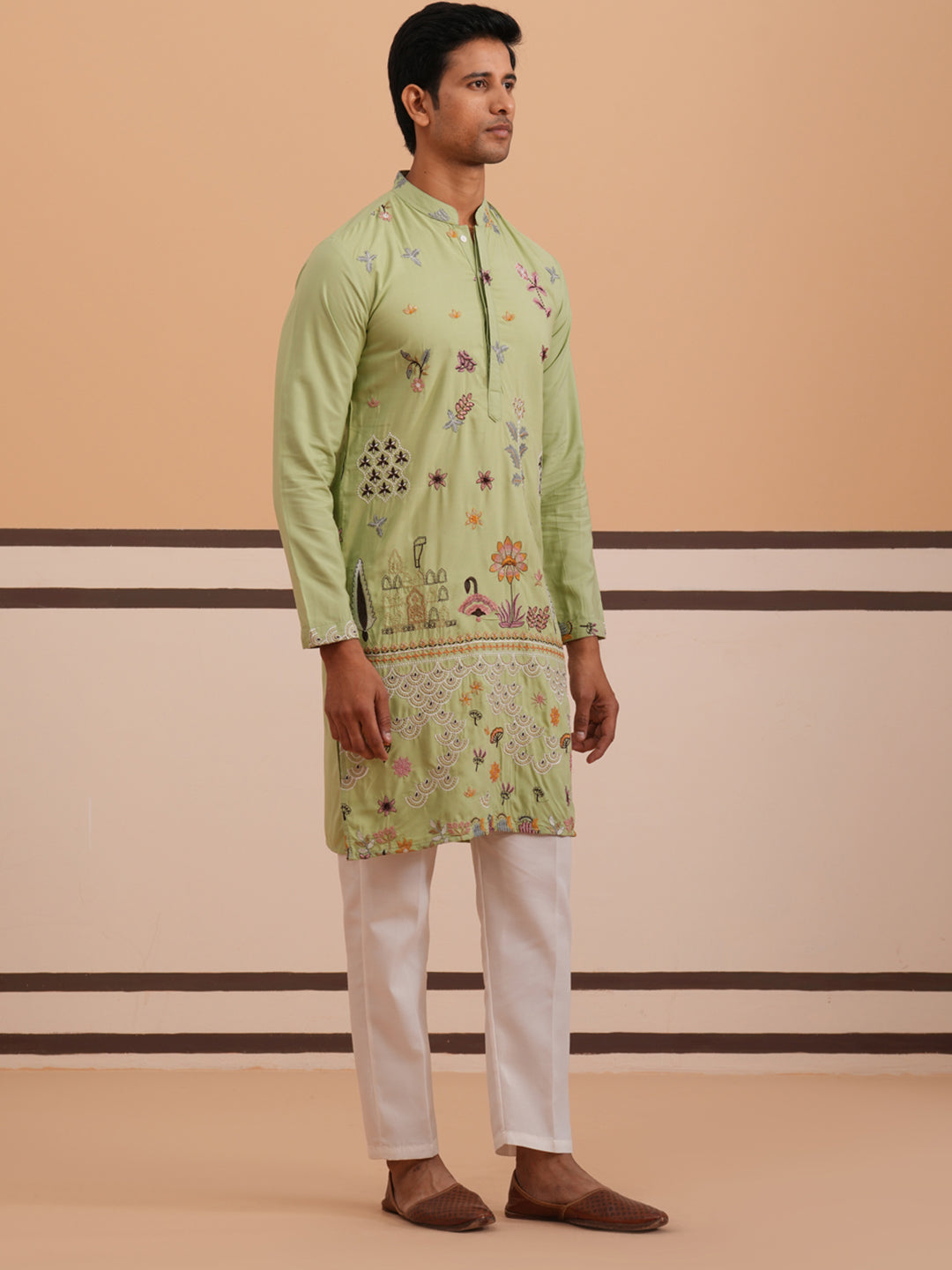Floral Embroidered and Sequins Kurta Set ( JOKP P 5140 P 5140Pista ) [FF] [D-5-6 & C5-6]