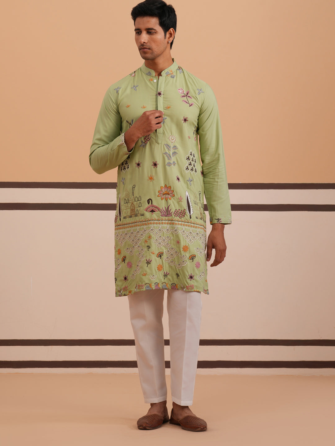 Floral Embroidered and Sequins Kurta Set ( JOKP P 5140 P 5140Pista ) [FF] [D-5-6 & C5-6]