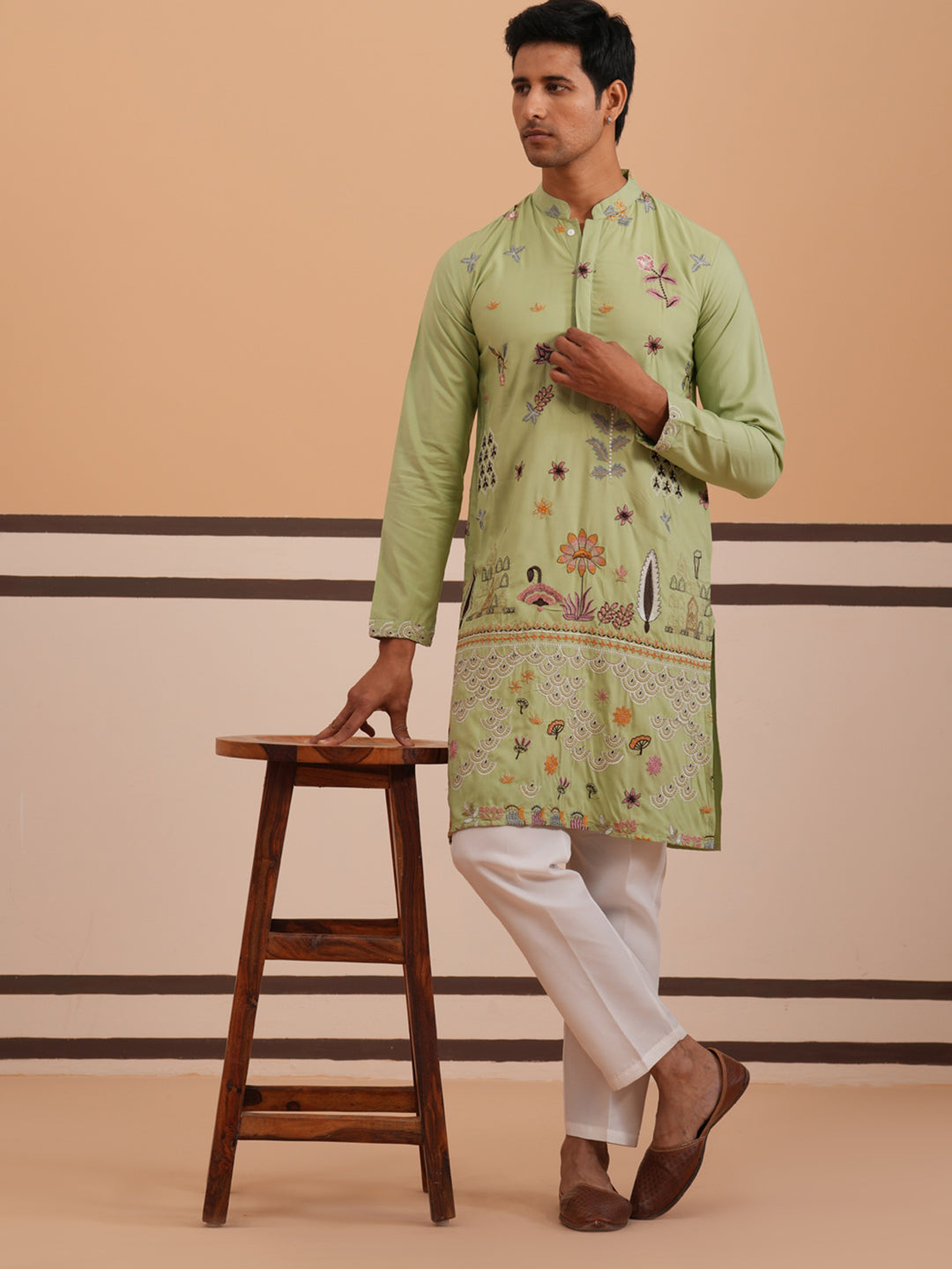 Floral Embroidered and Sequins Kurta Set ( JOKP P 5140 P 5140Pista ) [FF] [D-5-6 & C5-6]