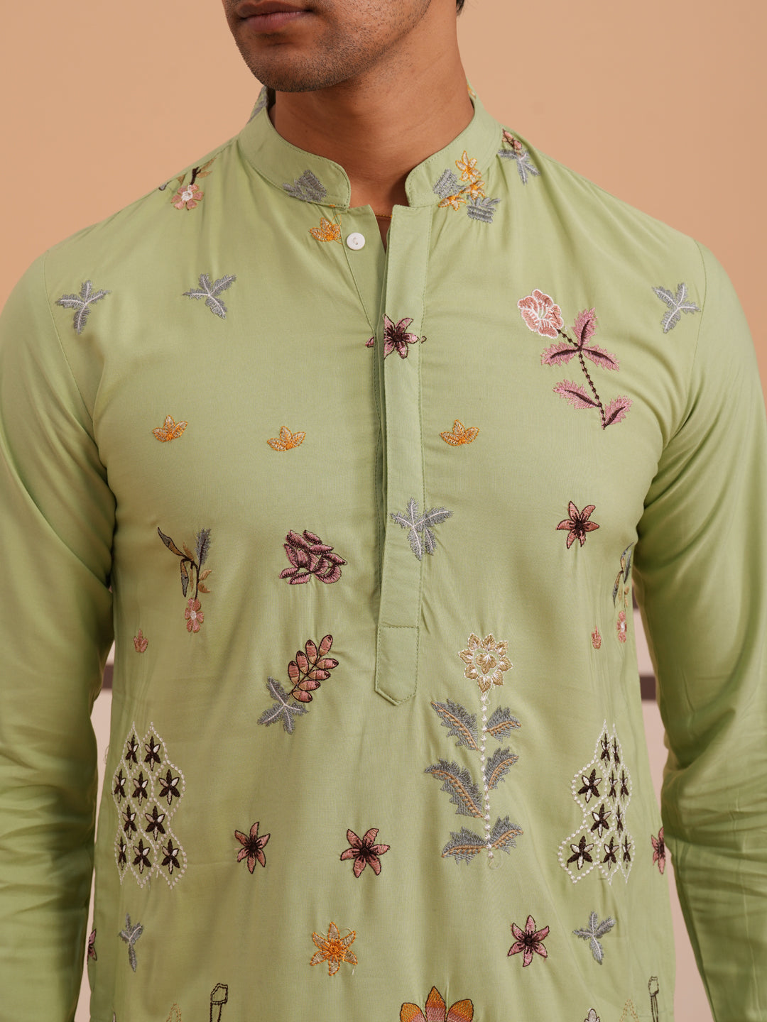 Floral Embroidered and Sequins Kurta Set ( JOKP P 5140 P 5140Pista ) [FF] [D-5-6 & C5-6]