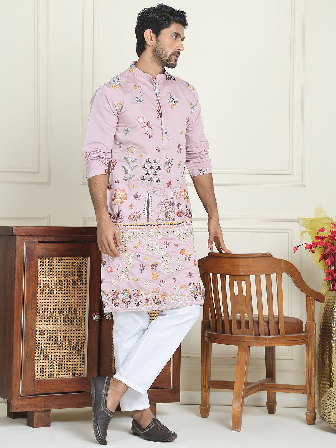 Floral Embroidered and Sequins Kurta Set ( JOKP P 5140 Purple )