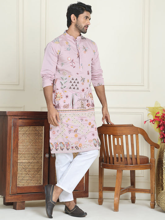 Floral Embroidered and Sequins Kurta Set ( JOKP P 5140 Purple )
