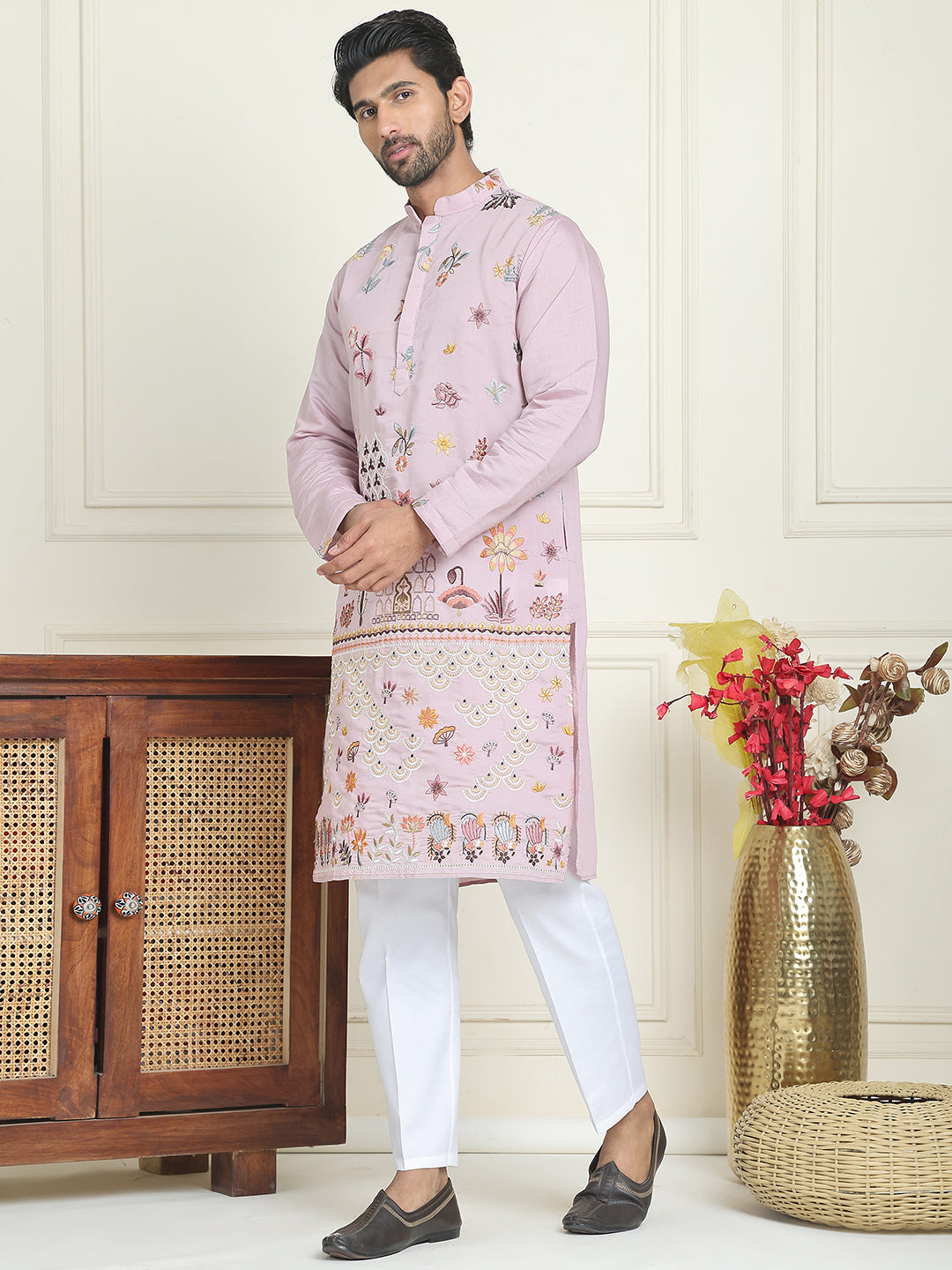 Floral Embroidered and Sequins Kurta Set ( JOKP P 5140 Purple )