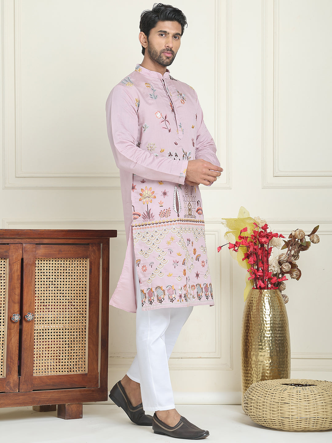 Floral Embroidered and Sequins Kurta Set ( JOKP P 5140 Purple )