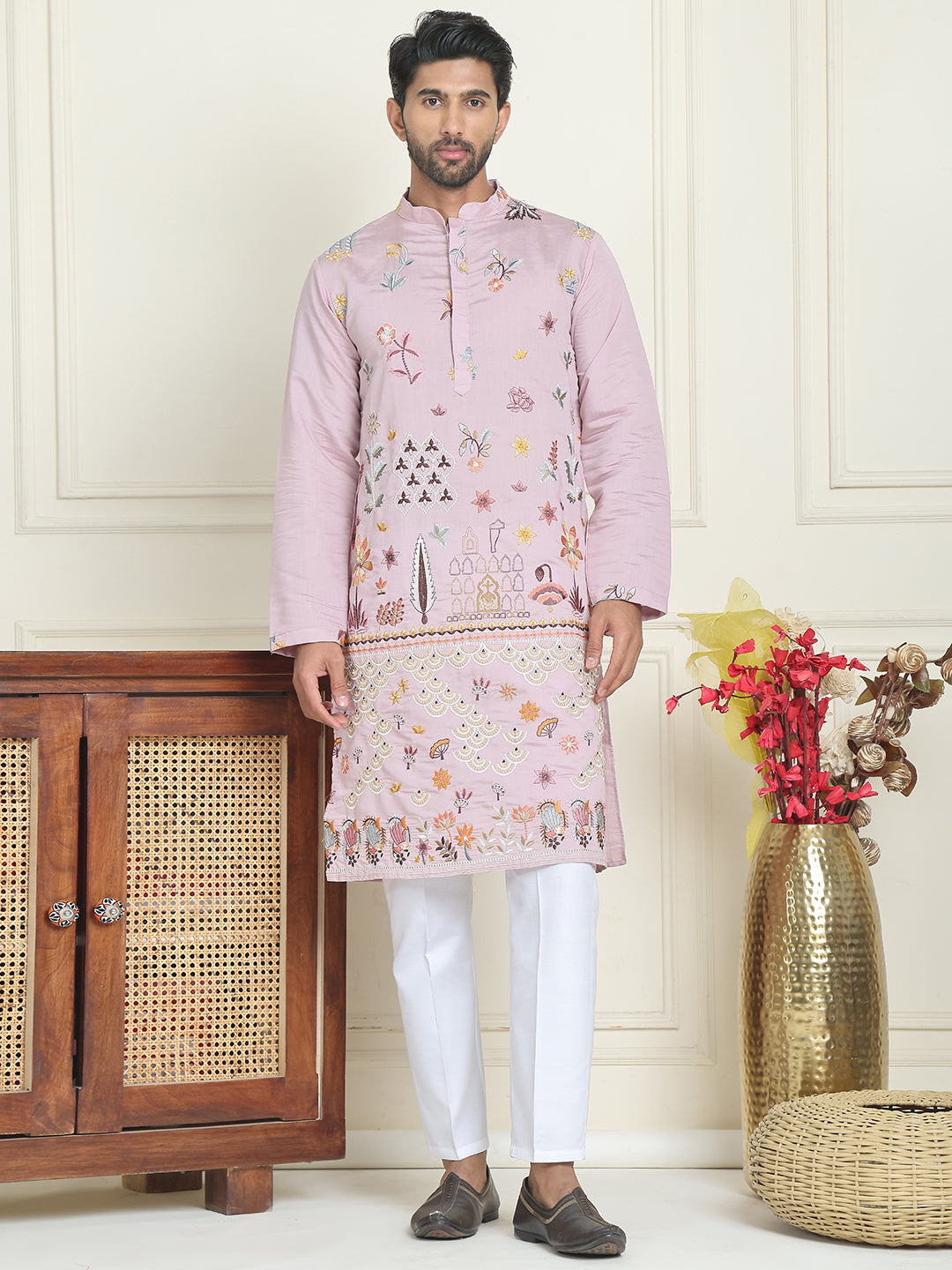 Floral Embroidered and Sequins Kurta Set ( JOKP P 5140 Purple )