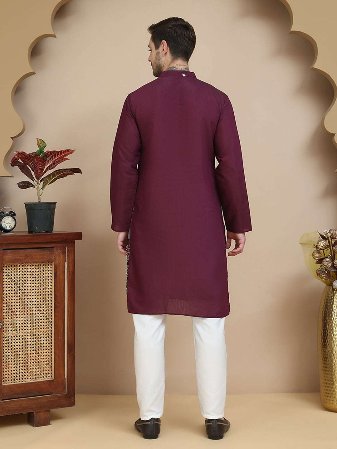 Floral Embroidered and Sequins Kurta Set ( JOKP P 5140 Wine )