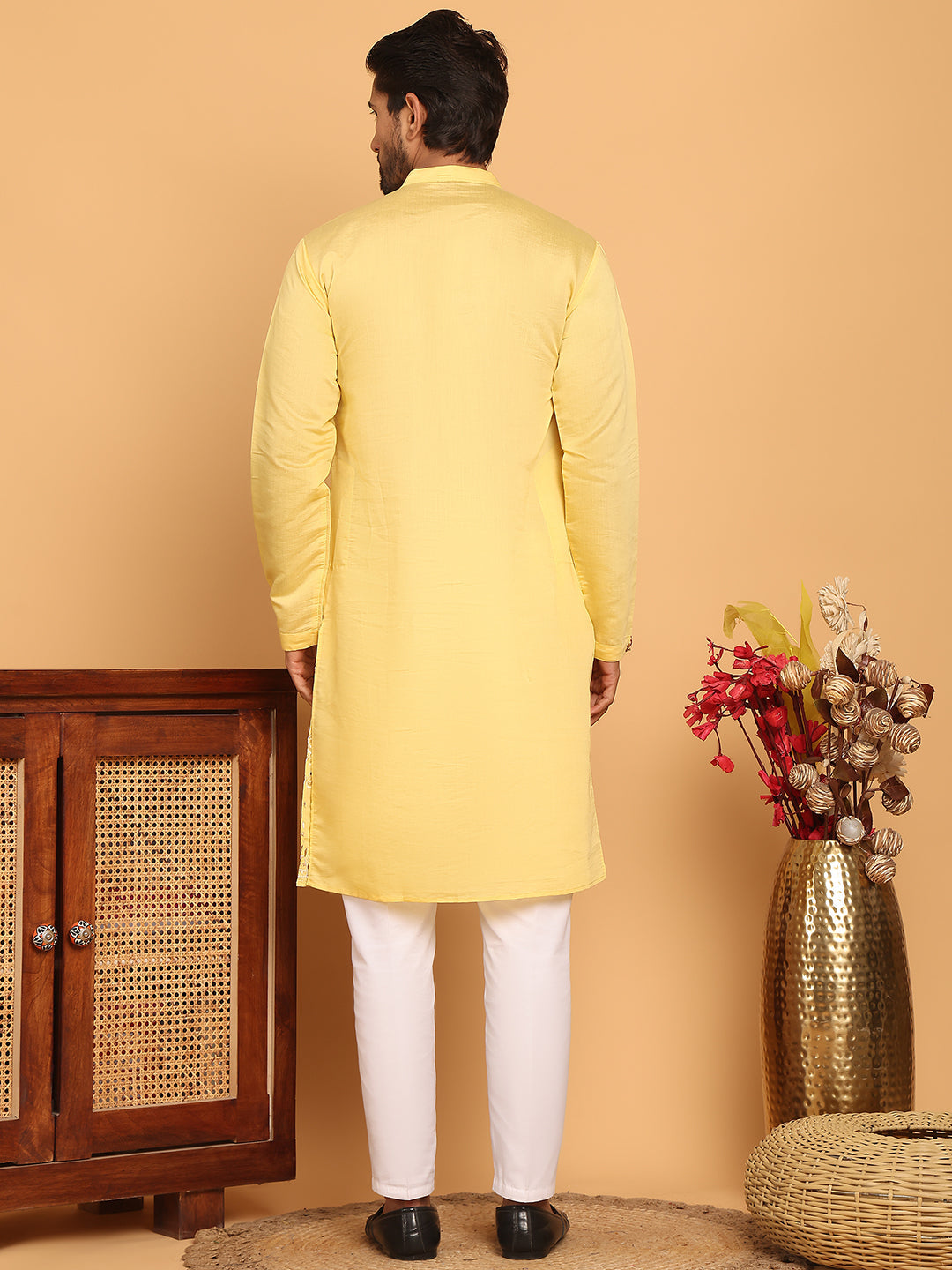 Floral Embroidered and Sequins Kurta Set ( JOKP P 5140 Yellow )