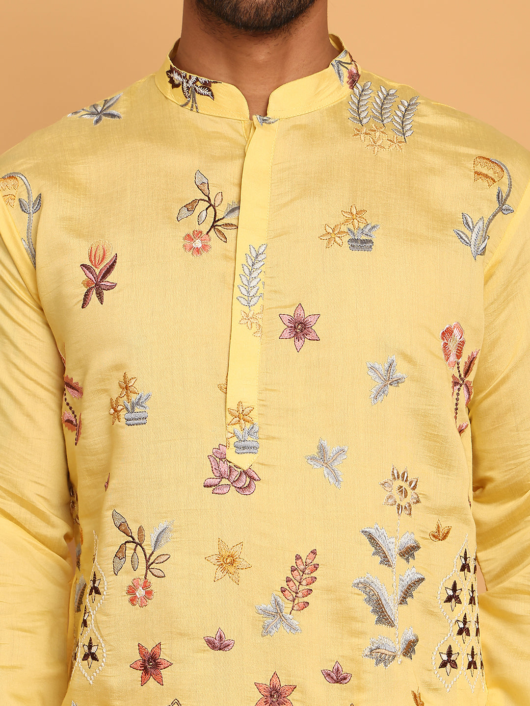 Floral Embroidered and Sequins Kurta Set ( JOKP P 5140 Yellow )