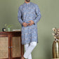 Embroidered and Printed Cotton Blend Kurta Pyjama ( JOKP 5141Blue )