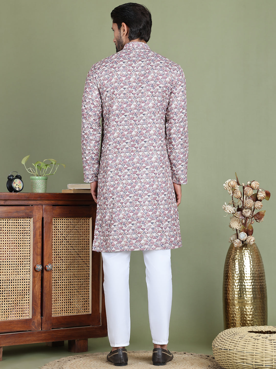 Embroidered and Printed Cotton Blend Kurta Pyjama ( JOKP 5141Brown )