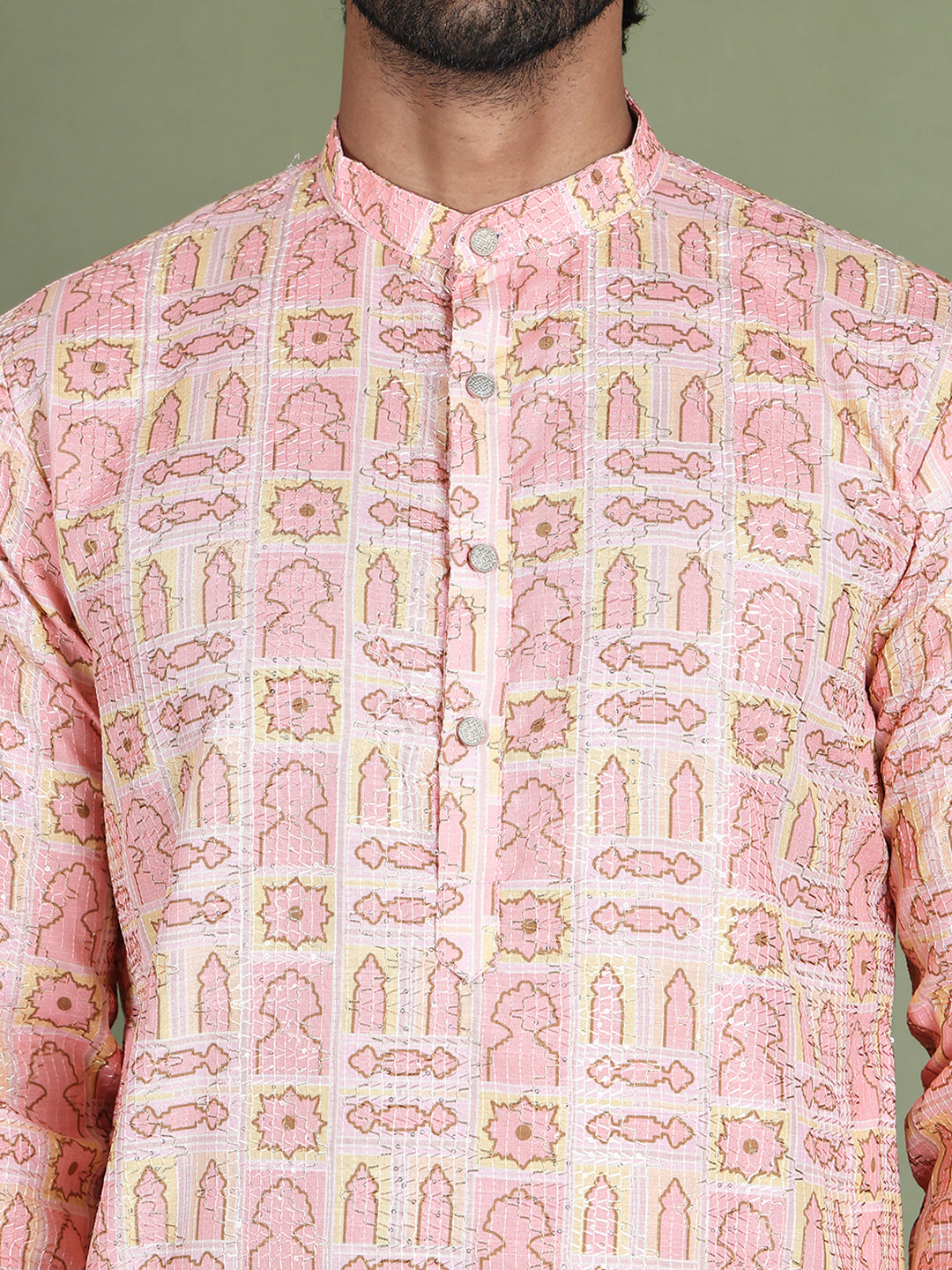 Embroidered and Printed Cotton Blend Kurta Pyjama ( JOKP 5141Peach )