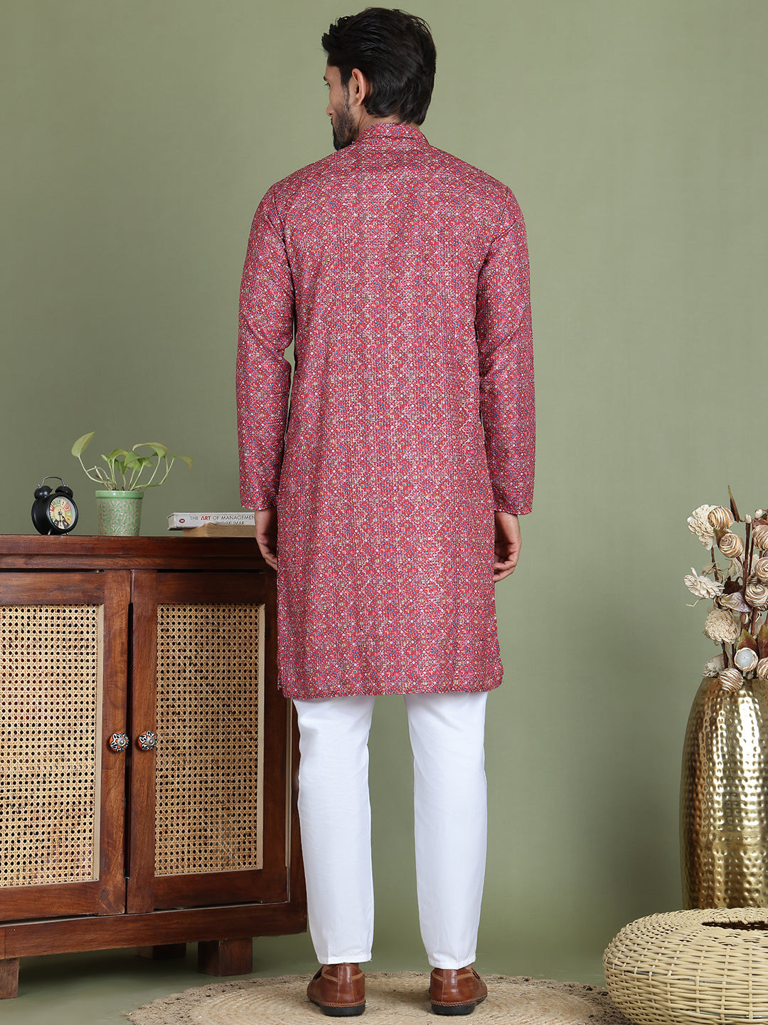 Embroidered and Printed Cotton Blend Kurta Pyjama ( JOKP 5142Maroon )