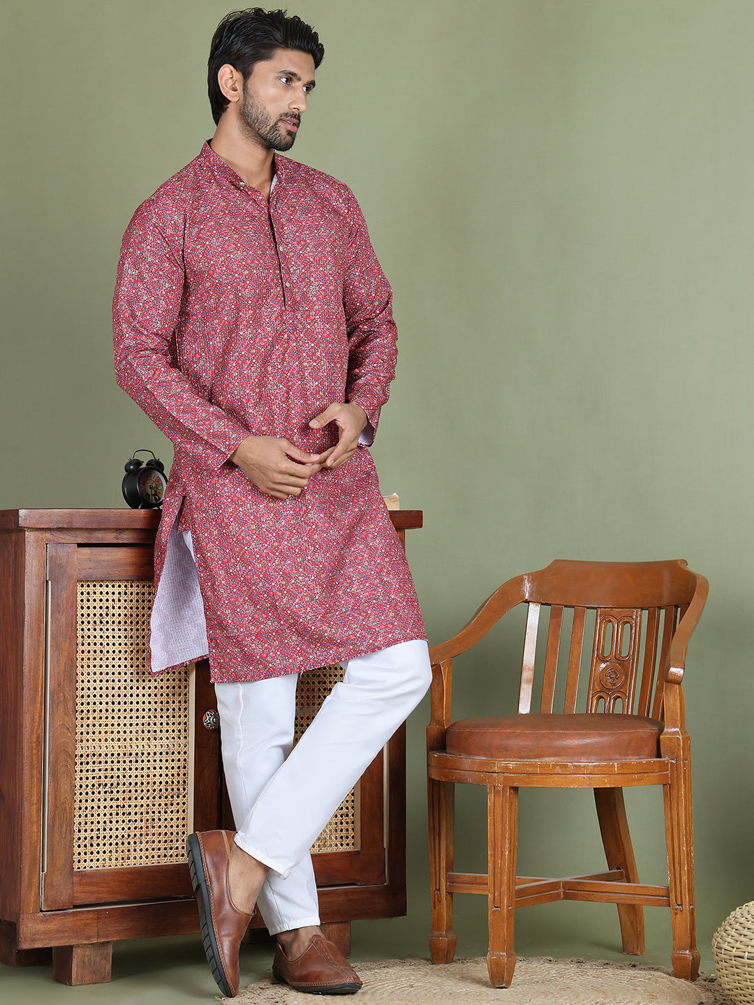 Embroidered and Printed Cotton Blend Kurta Pyjama ( JOKP 5142Maroon )