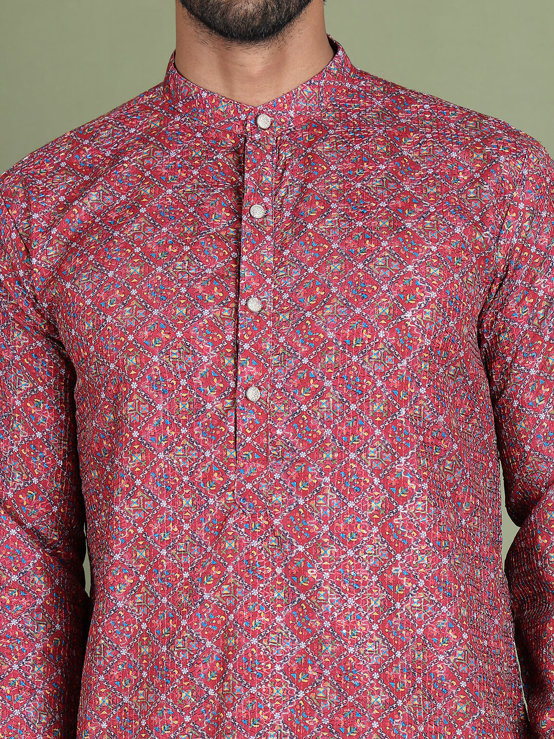 Embroidered and Printed Cotton Blend Kurta Pyjama ( JOKP 5142Maroon )