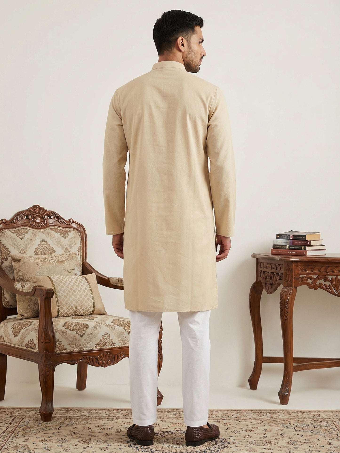 Solid Cotton Kurta Set for Men ( JOKP 5144Beige )