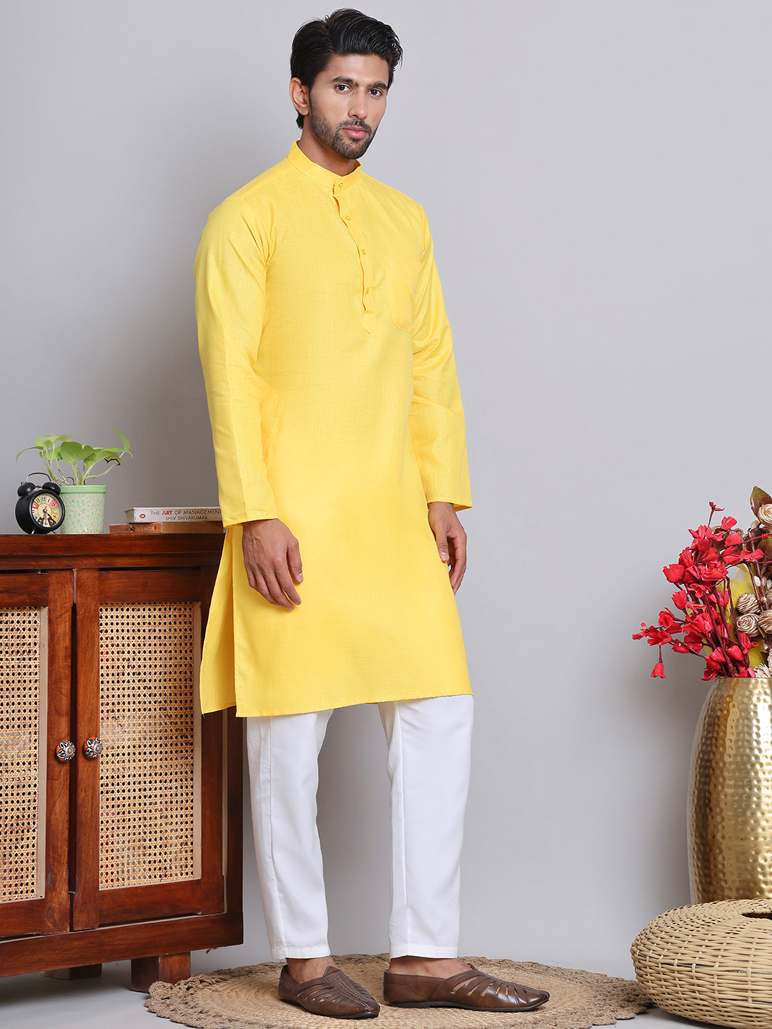 Solid Cotton Kurta Set for Men ( JOKP 5144Lemon )