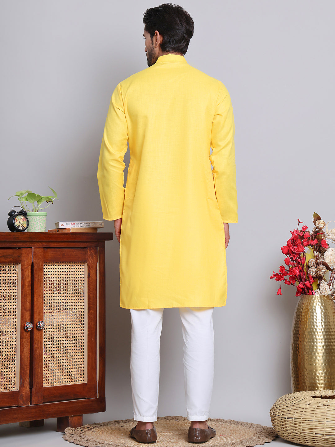 Solid Cotton Kurta Set for Men ( JOKP 5144Lemon )