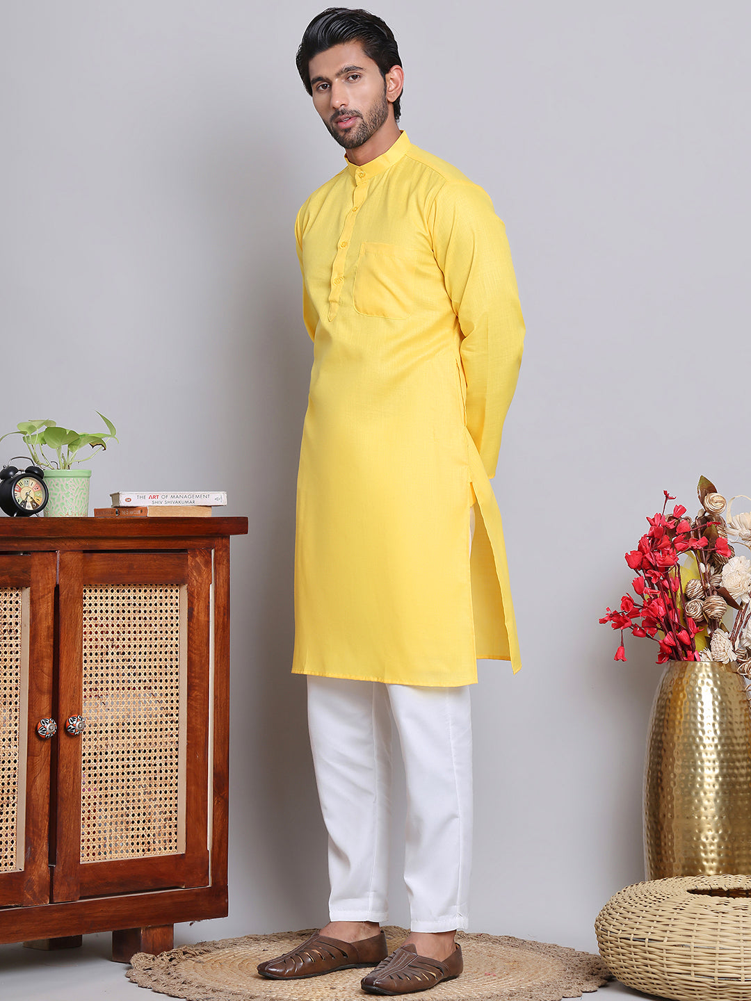 Solid Cotton Kurta Set for Men ( JOKP 5144Lemon )
