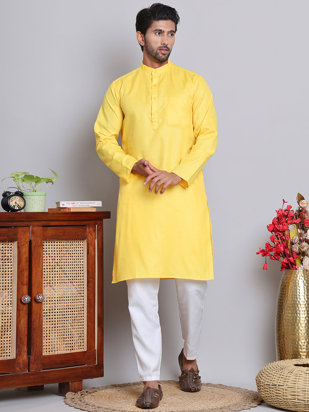 Solid Cotton Kurta Set for Men ( JOKP 5144Lemon )