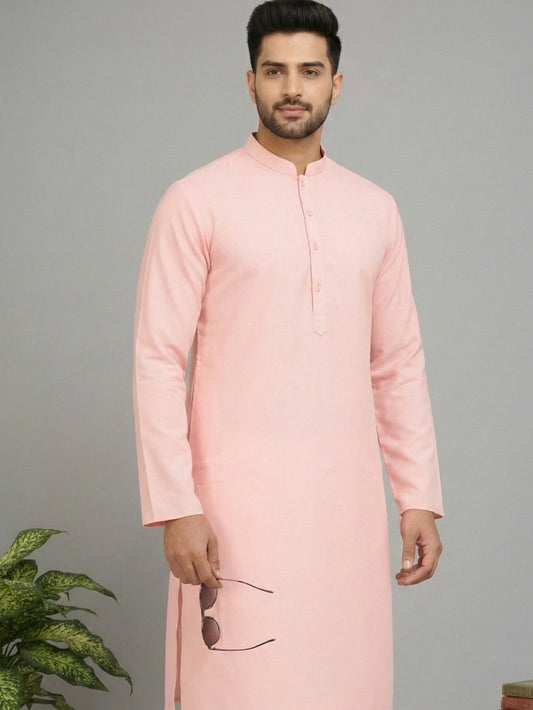 Solid Cotton Kurta Set for Men (JOKP 5144 Pink )