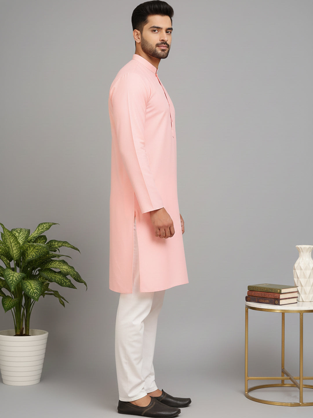 Solid Cotton Kurta Set for Men (JOKP 5144 Pink )