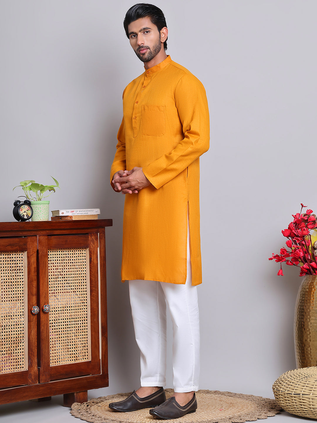 Solid Cotton Kurta Set for Men ( JOKP 5144Mustard )